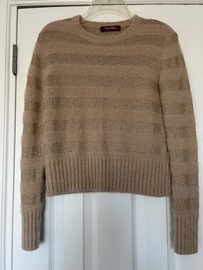 MaxMara Studio Beige and Metallic Stripe in Alpaca Wool Sweater, Size M